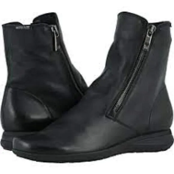 Mephisto Nessia Booties Black Leather Double Side Zip Wedge Shoe Ankle Boots 11