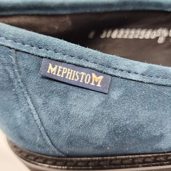 Mephisto Womens Blue Suede Loafers With Black Chain Detail Size 8 US