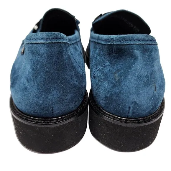 Mephisto Womens Blue Suede Loafers With Black Chain Detail Size 8 US