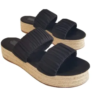 Mercedes Castillo Yolanda Slides Womens Sz 8.5 Black Satin Platform Sandals
