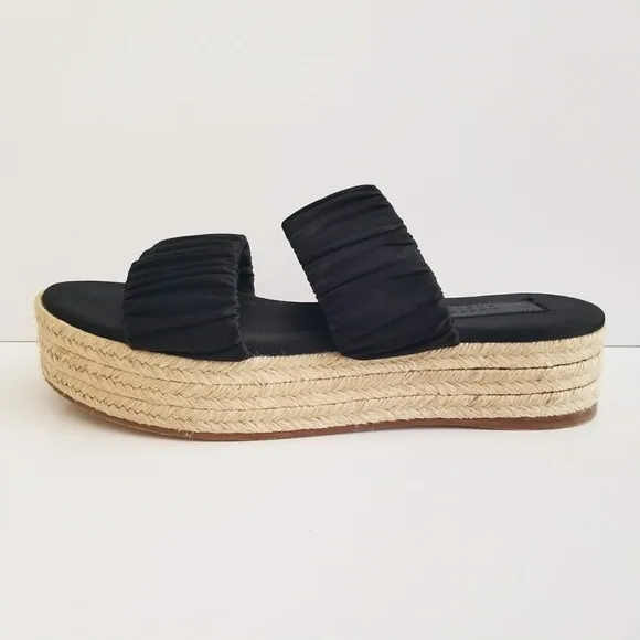 Mercedes Castillo Yolanda Slides Womens Sz 8.5 Black Satin Platform Sandals