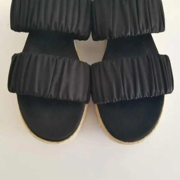 Mercedes Castillo Yolanda Slides Womens Sz 8.5 Black Satin Platform Sandals