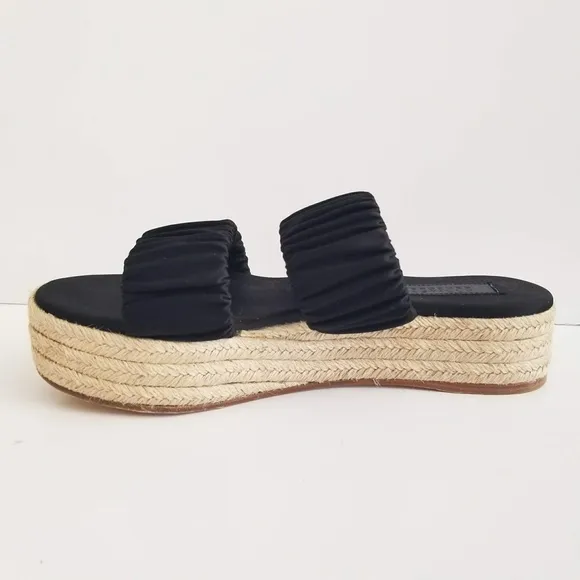 Mercedes Castillo Yolanda Slides Womens Sz 8.5 Black Satin Platform Sandals