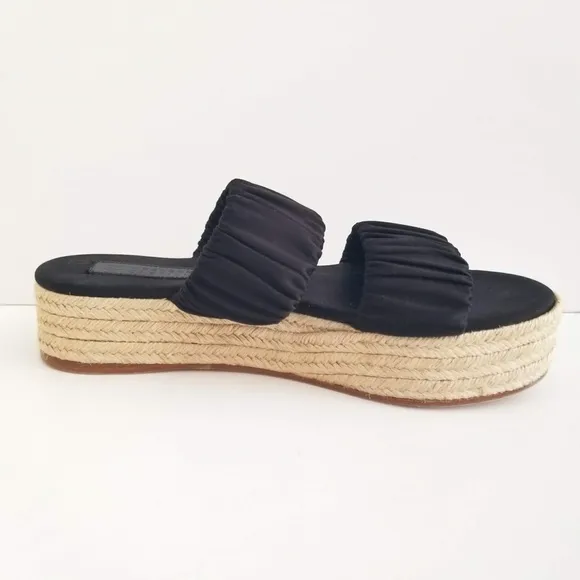 Mercedes Castillo Yolanda Slides Womens Sz 8.5 Black Satin Platform Sandals