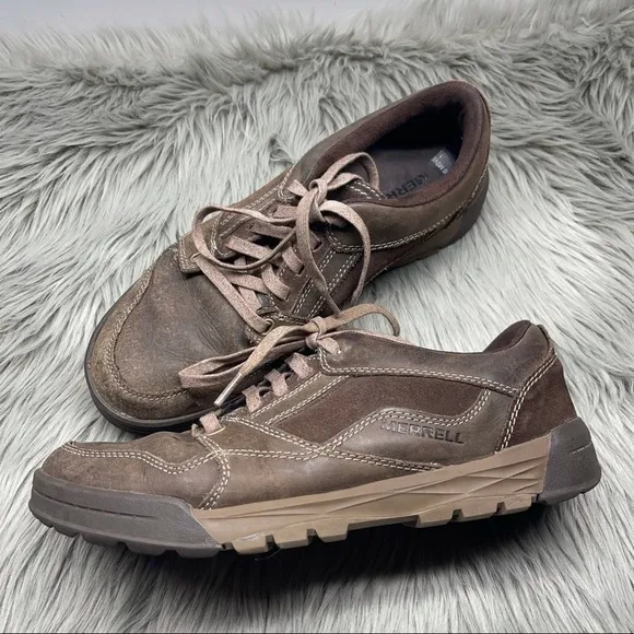 Merrell Berner Leather Shoes Casual Outdoor Lace Up Brown Sneakers Size 8.5 Men