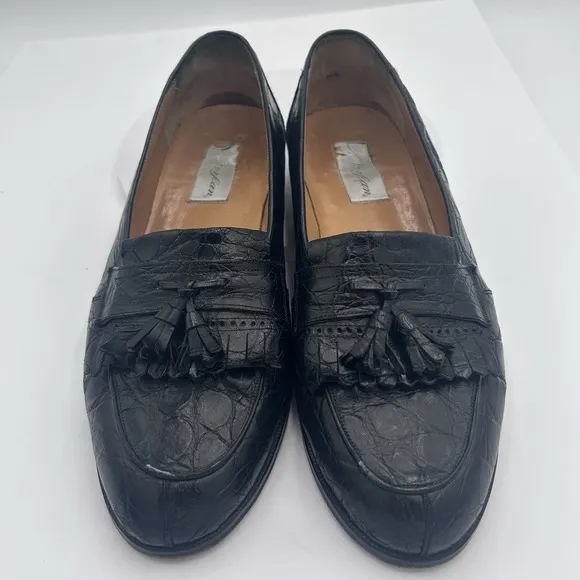MEZLAN &quot;RODEO&quot; Black Genuine Crocodile Loafers Shoes  Tasseled Size 12M $900 