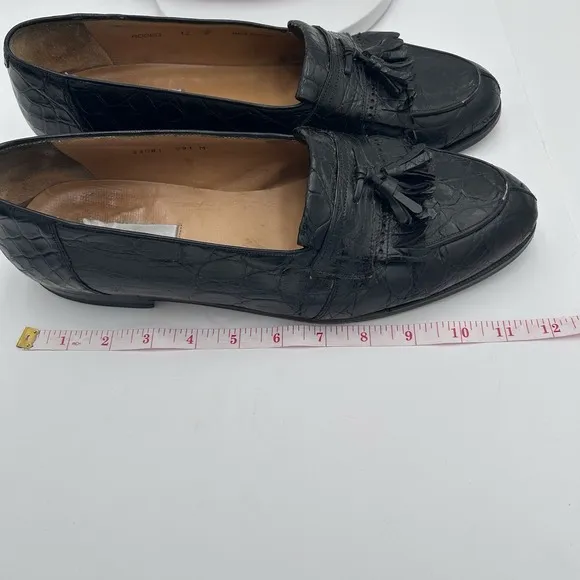 MEZLAN &quot;RODEO&quot; Black Genuine Crocodile Loafers Shoes  Tasseled Size 12M $900 