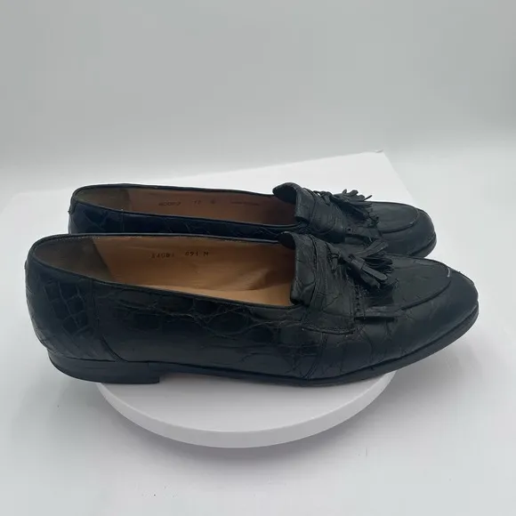 MEZLAN &quot;RODEO&quot; Black Genuine Crocodile Loafers Shoes  Tasseled Size 12M $900 