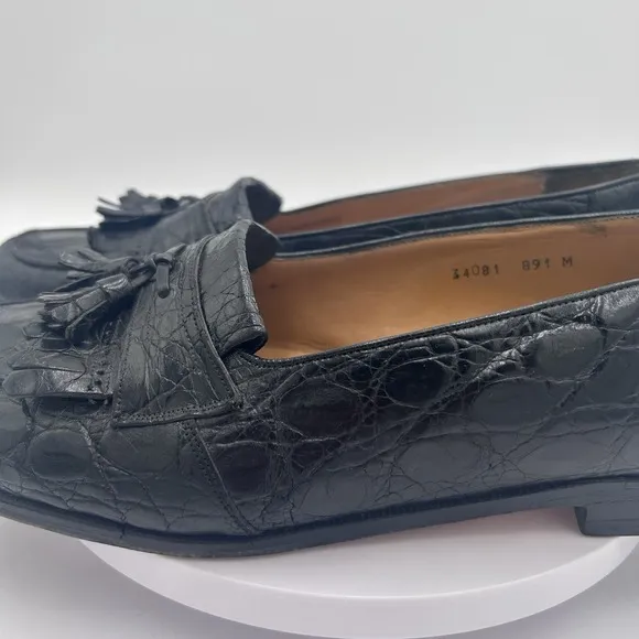 MEZLAN &quot;RODEO&quot; Black Genuine Crocodile Loafers Shoes  Tasseled Size 12M $900 