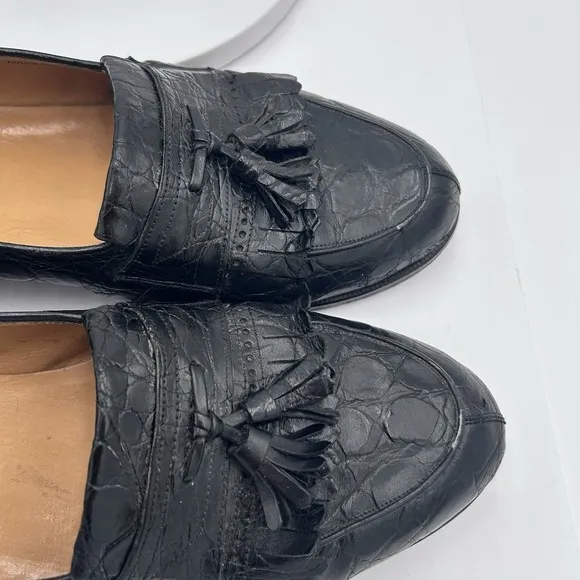 MEZLAN &quot;RODEO&quot; Black Genuine Crocodile Loafers Shoes  Tasseled Size 12M $900 