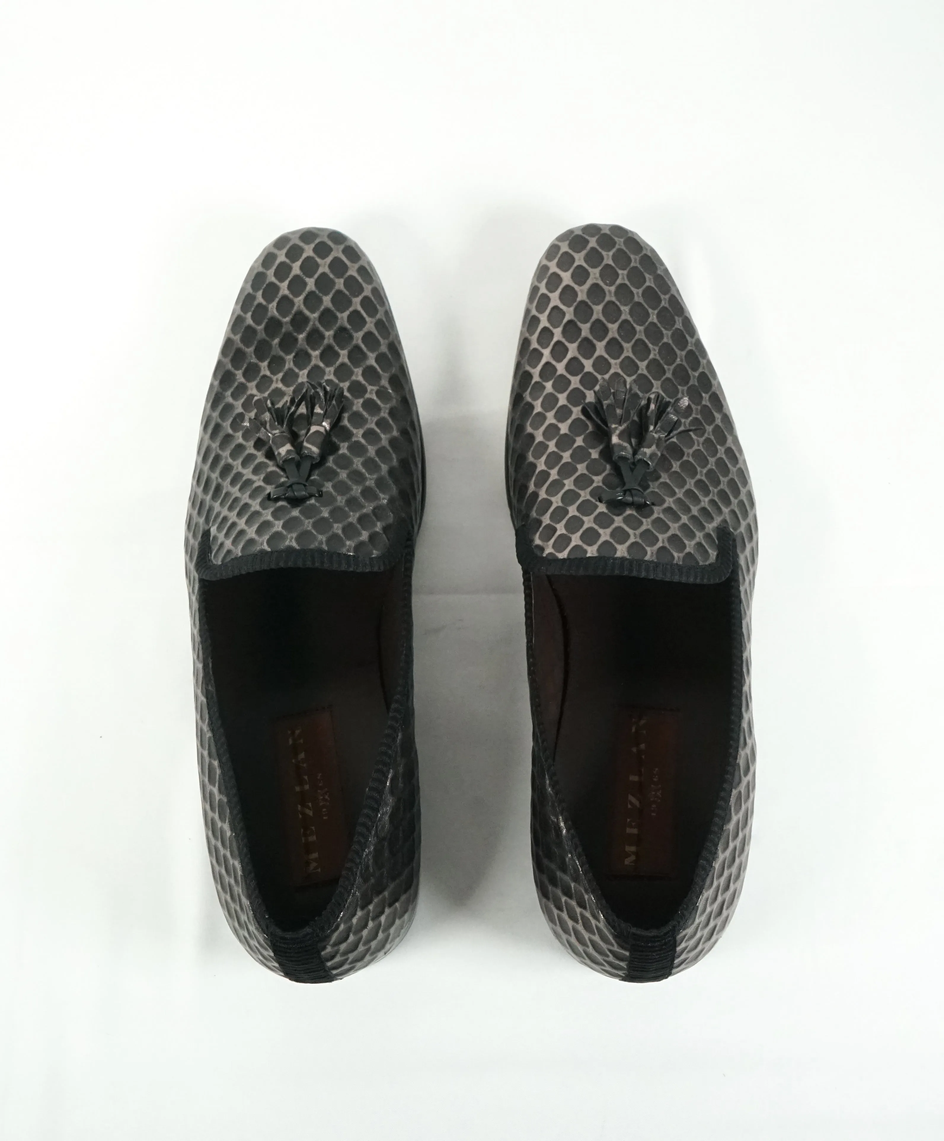 MEZLAN - Textured Geometric Tassel Black Metallic Loafers - 10
