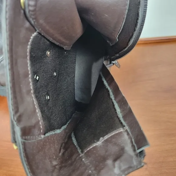 Michael Kors Dark Brown Leather with Gold Detail Lace/Zip Combat Boots Size 6