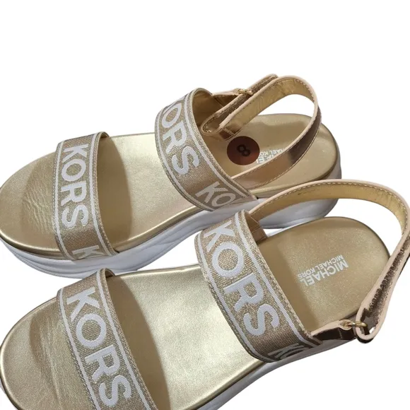 Michael Kors Gold and White Sporty Sandals