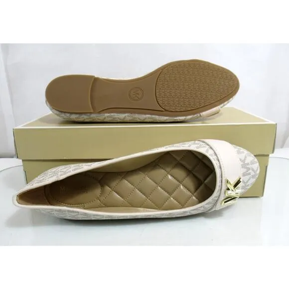 Michael Kors Jilly Ballet Flat Shoes Round Toe MK Logo Vanilla Ivory Size 8