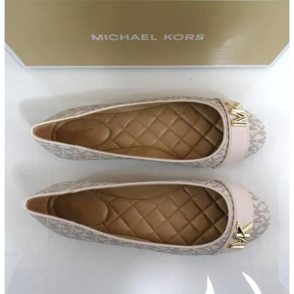 Michael Kors Jilly Ballet Flat Shoes Round Toe MK Logo Vanilla Ivory Size 8