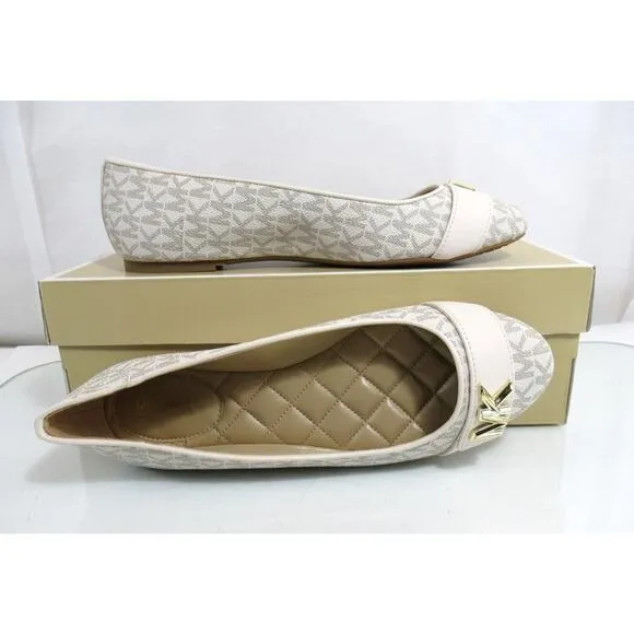 Michael Kors Jilly Ballet Flat Shoes Round Toe MK Logo Vanilla Ivory Size 8