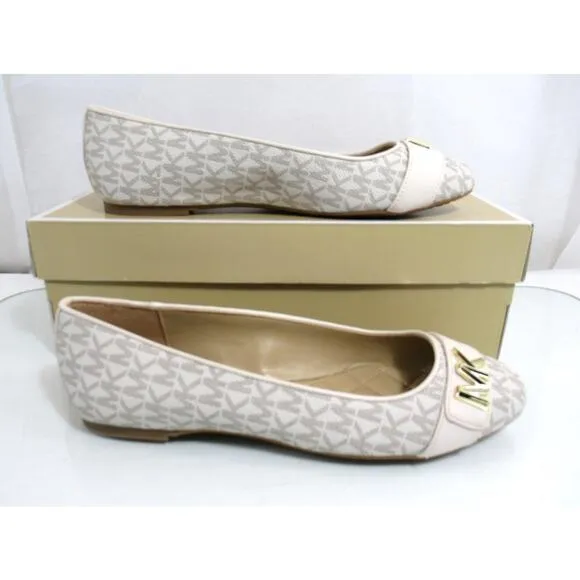 Michael Kors Jilly Ballet Flat Shoes Round Toe MK Logo Vanilla Ivory Size 8