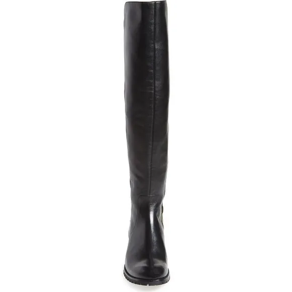 Michael Kors JOANIE Stretch Black Leather Gold Zip Over Knee Boots 5.5 NIB $250