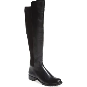 Michael Kors JOANIE Stretch Black Leather Gold Zip Over Knee Boots 5.5 NIB $250