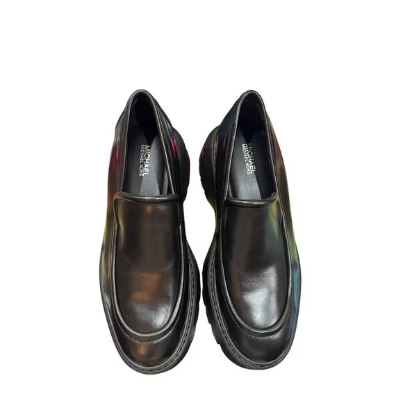 Michael Kors Shiloh Leather Chunky Loafers Platform Slip On Black Size 8M