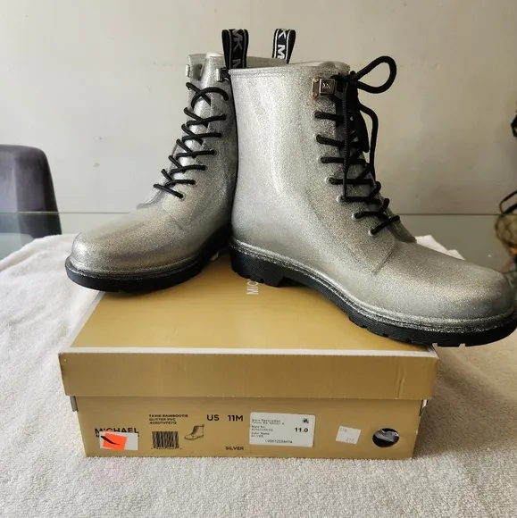 Michael Kors Silver Lace-Up Boots