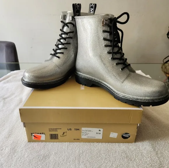 Michael Kors Silver Lace-Up Boots