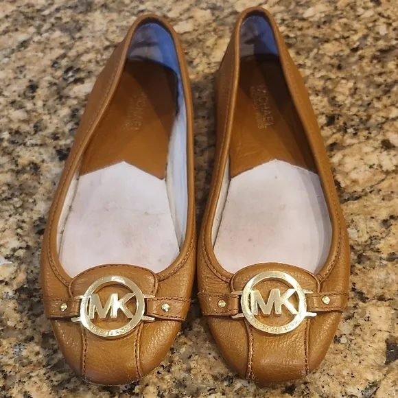 Michael Kors Tan Flats with Gold Emblem