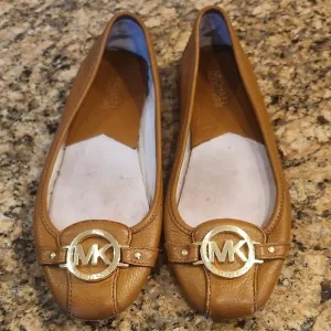 Michael Kors Tan Flats with Gold Emblem