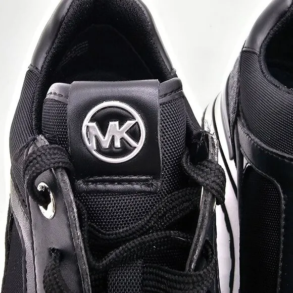 Michael Kors Wilma Logo Trainer Womens Sneakers 7 Black MK Monogram Gym Workout