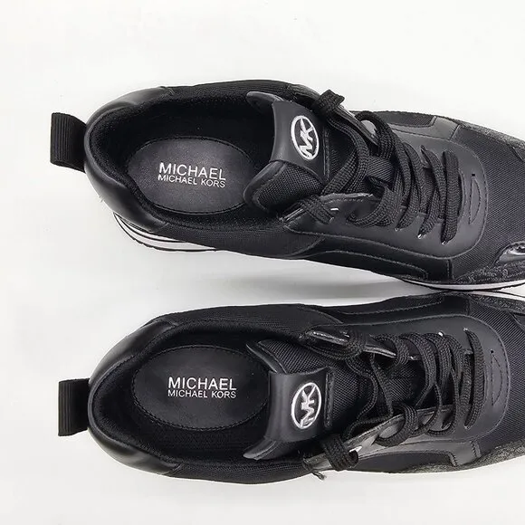 Michael Kors Wilma Logo Trainer Womens Sneakers 7 Black MK Monogram Gym Workout