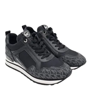 Michael Kors Wilma Logo Trainer Womens Sneakers 7 Black MK Monogram Gym Workout