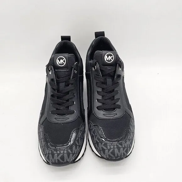 Michael Kors Wilma Logo Trainer Womens Sneakers 7 Black MK Monogram Gym Workout