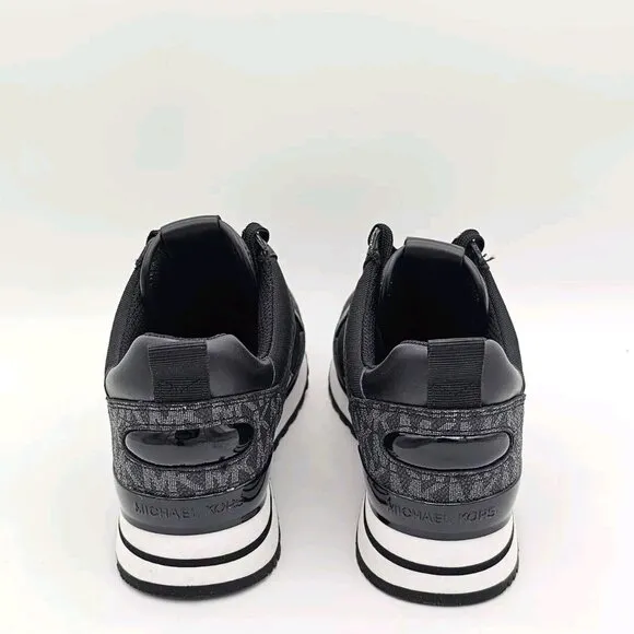 Michael Kors Wilma Logo Trainer Womens Sneakers 7 Black MK Monogram Gym Workout