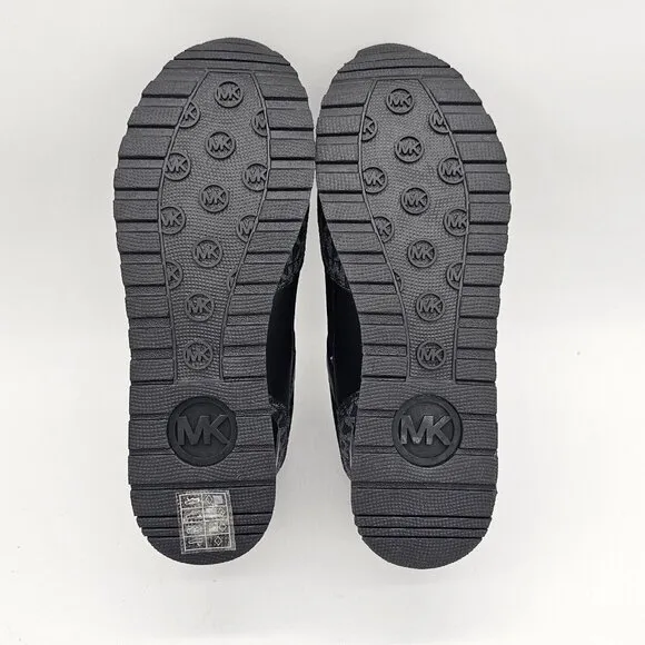 Michael Kors Wilma Logo Trainer Womens Sneakers 7 Black MK Monogram Gym Workout