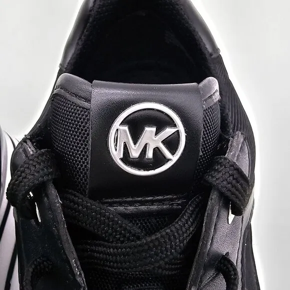 Michael Kors Wilma Logo Trainer Womens Sneakers 7 Black MK Monogram Gym Workout