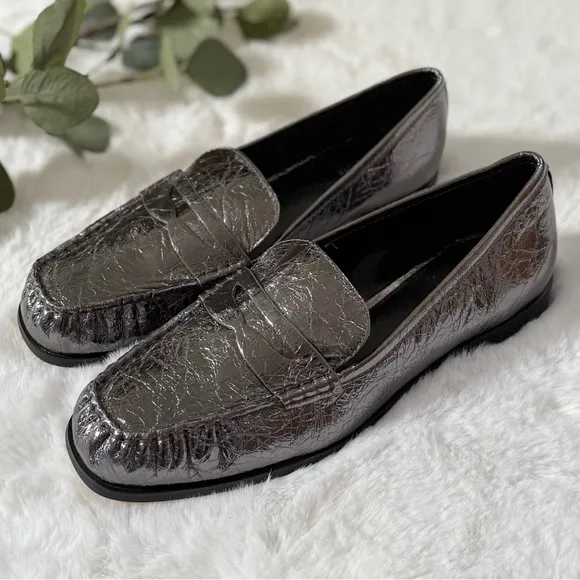 MICHAEL MICHAEL KORS 10 NEW Carlson Crackled Patent Leather Penny Loafers