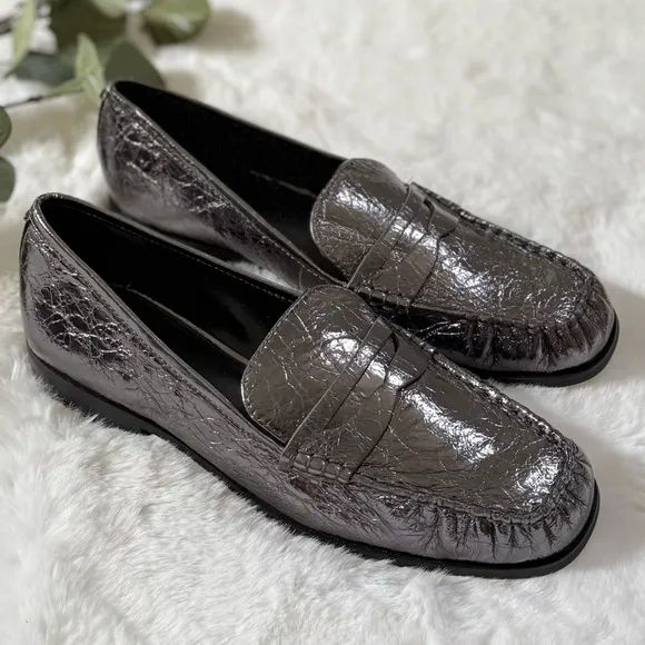 MICHAEL MICHAEL KORS 10 NEW Carlson Crackled Patent Leather Penny Loafers