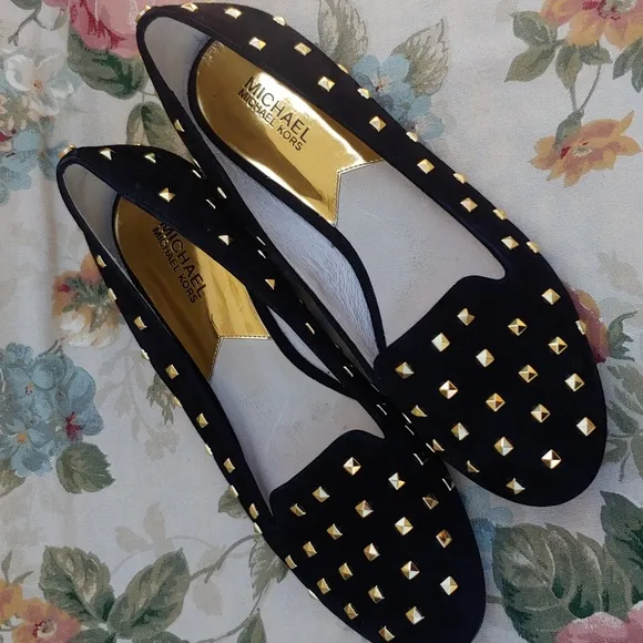MICHAEL Michael Kors Ailee Women's Studded Black Suede Loafer Flats size 9.5