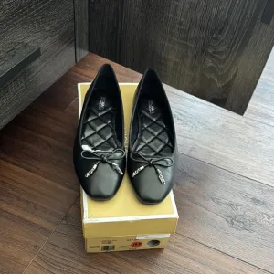 MICHAEL Michael Kors NWT Black Leather Nori Flex Flats with Bow Silver Detail