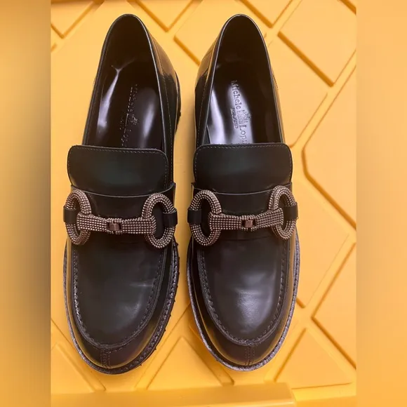 Michele Lopriore Milano Asport Leather Cognac strass buckle Lava Olive Loafers