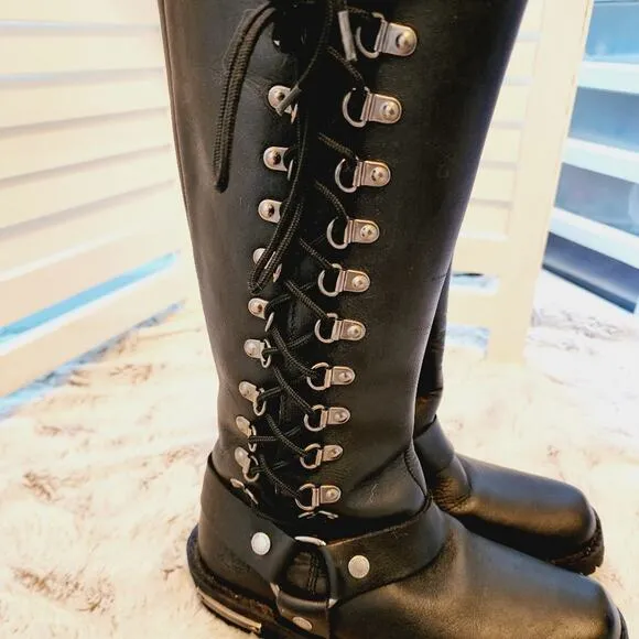MILWAUKEE LEATHERBLACK LACE UP MOTORCYCLE BOOTS SIZE 6.5