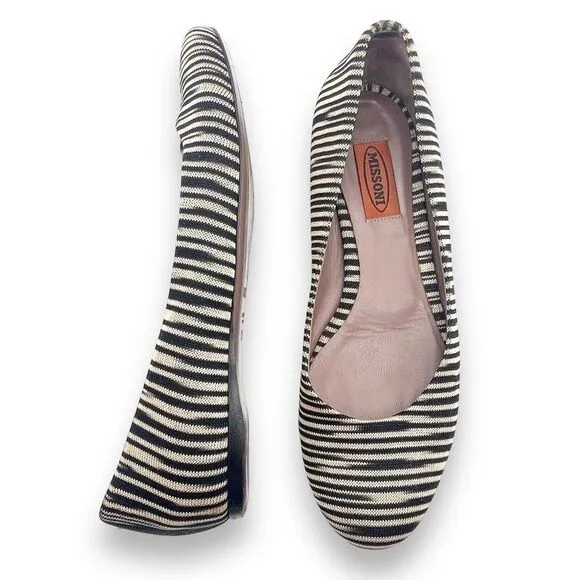 Missoni Ballet Flats Striped Fabric Black Tan Ballerina Flat Size 38.5 | US 8.5