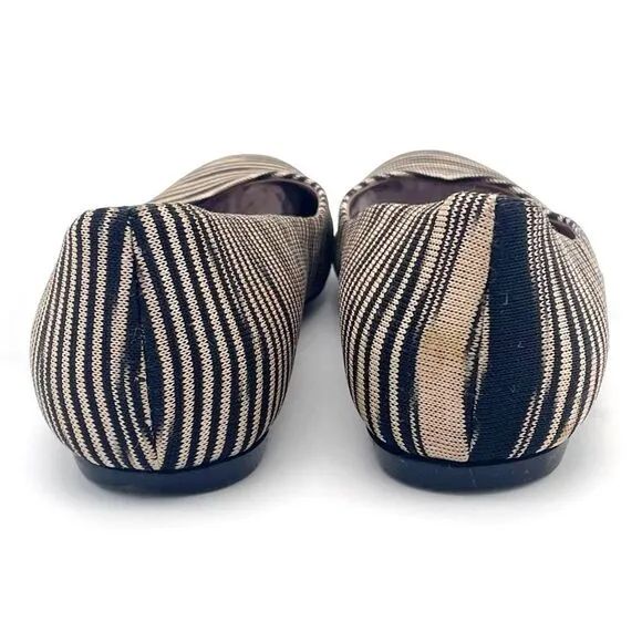 Missoni Ballet Flats Striped Fabric Black Tan Ballerina Flat Size 38.5 | US 8.5