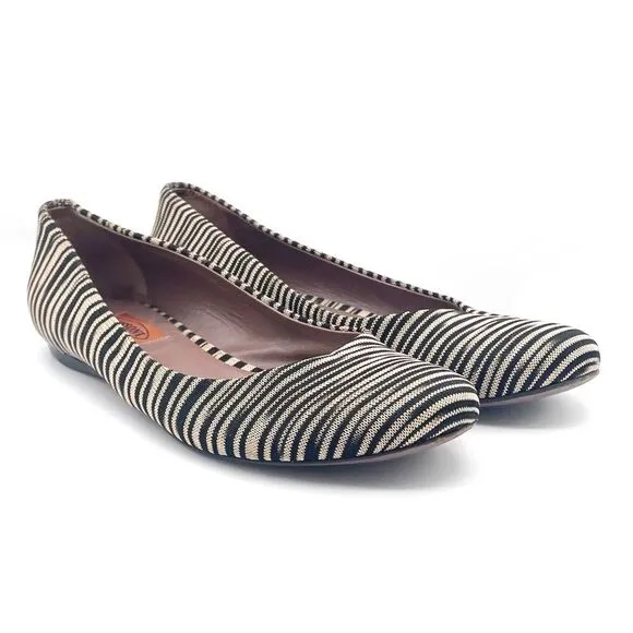 Missoni Ballet Flats Striped Fabric Black Tan Ballerina Flat Size 38.5 | US 8.5