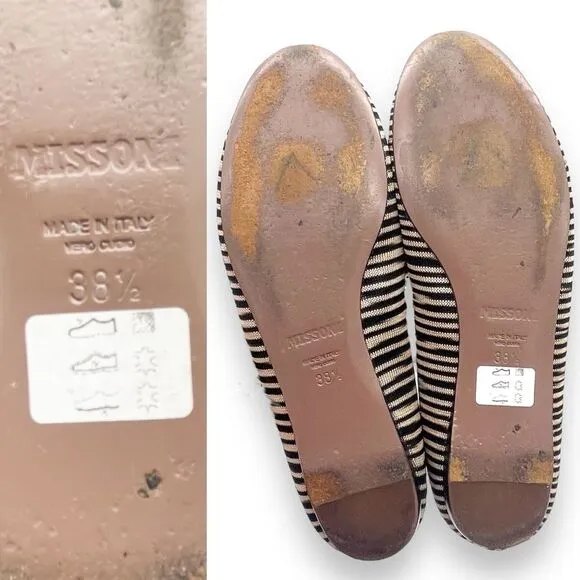 Missoni Ballet Flats Striped Fabric Black Tan Ballerina Flat Size 38.5 | US 8.5