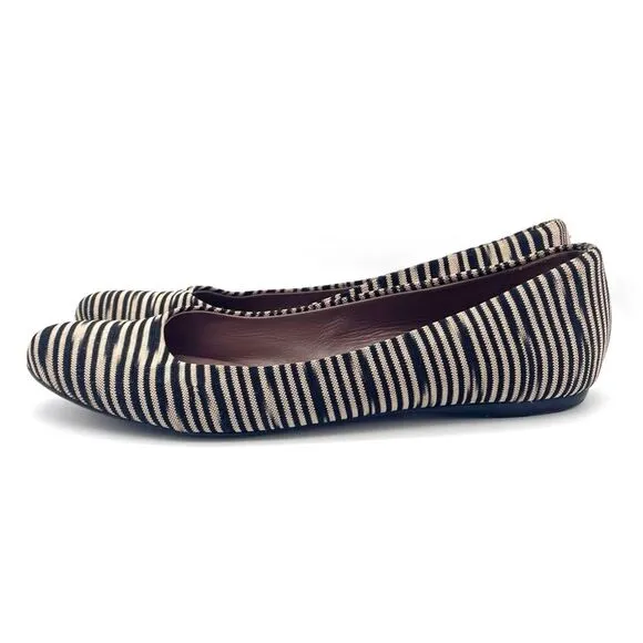 Missoni Ballet Flats Striped Fabric Black Tan Ballerina Flat Size 38.5 | US 8.5