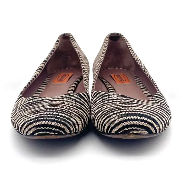 Missoni Ballet Flats Striped Fabric Black Tan Ballerina Flat Size 38.5 | US 8.5