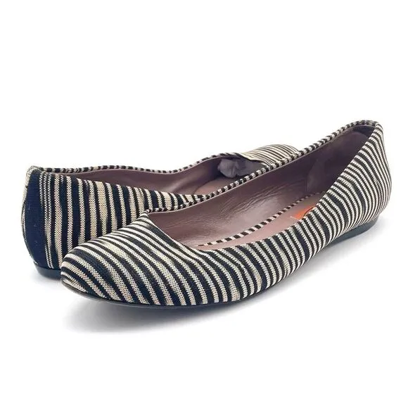 Missoni Ballet Flats Striped Fabric Black Tan Ballerina Flat Size 38.5 | US 8.5