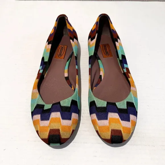 Missoni Colorful Abstract Textile Designer Classic Round Toe Ballerina Flats 40
