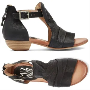 Miz Mooz Corra SANDALS Size 38 7.5 8 Peep Toe Black Embroidered Leather NEW
